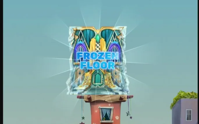 Frozen Floor bonus active on the Tower Rush tower — one of three bonus floor types