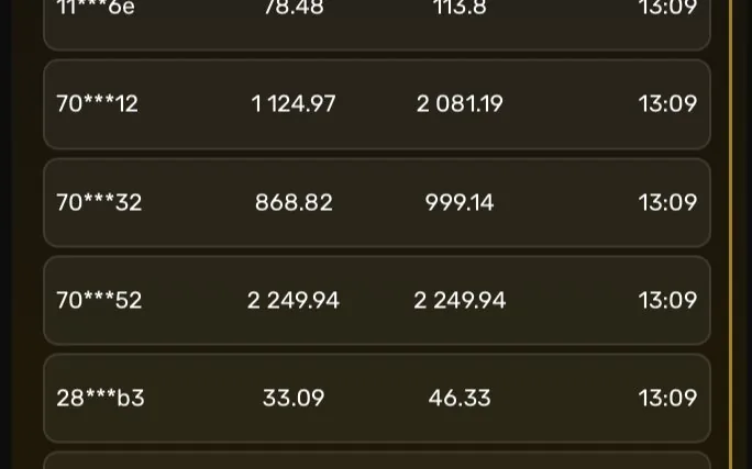 Live player bets panel showing eleven concurrent rounds at 13:09 — Tower Rush quick round format